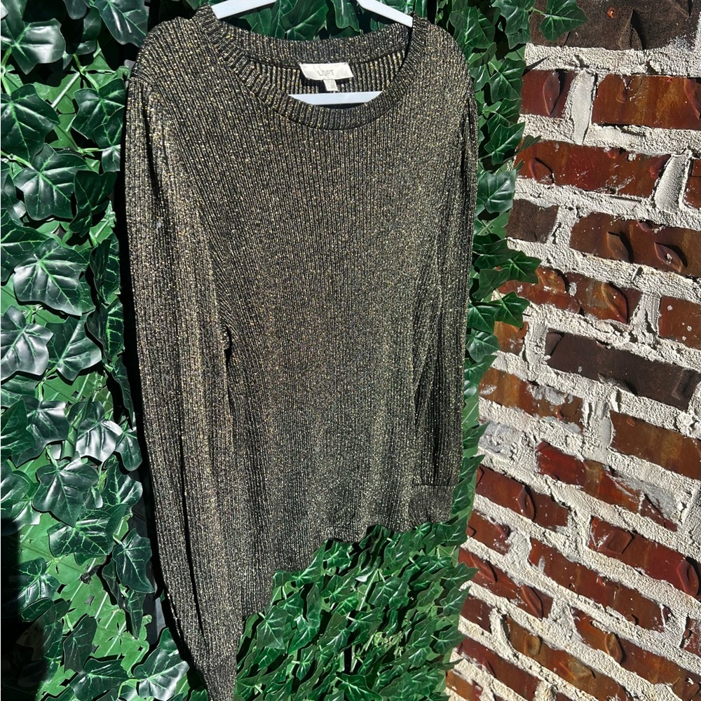 LOFT Black and Gold Sweater with puff sleeves